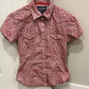 Rough Stock Women's Red Paisley Button-Up Blouse